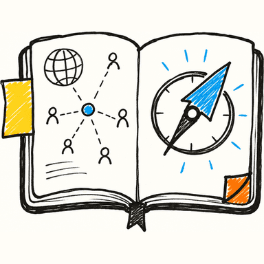 OutreachOS logo — sketchbook with outreach compass